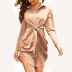 solid color long-sleeved lapel lace-up shirt dress  NSGHF122945