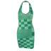 halter neck backless V-neck slim plaid print dress NSJYF122949