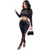 solid color perspective mesh stitching zipper tight top and pants two-piece set  NSCYF122955