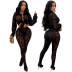 black perspective mesh tight long-sleeved breasted top and pants two-piece set NSCYF122958