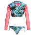 long-sleeved mesh fabric flamingo print split swimwear NSYLH122962