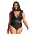 plus size solid color mesh stitching one-piece swimsuit  NSYLH122967
