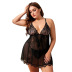 plus size V-neck lace open back see-through nightdress with panties NSMDS122983