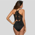 lace stitching hollow sling V-neck high-waisted one-piece underwear NSMDS123000