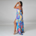 tropical print v-neck high slit sexy sling beach dress  NSHBG123042