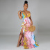 color matching deep V backless high slit beach sling long dress  NSHBG123044