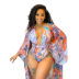 floral print one-piece swimsuit and beach sunscreen cover-up cardigan two-piece set NSHBG123049