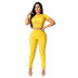 solid  color short-sleeved mesh stitching t-shirt and high-waist pants two-piece set NSHBG123067