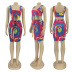color matching tie-dye printing vest and high-waist skirt two-piece set NSHBG123068