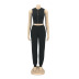 black sleeveless zipper vest and high-waist trousers two-piece set  NSHBG123069