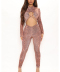 hollow long-sleeved tight round neck tight snake print jumpsuit NSHFH123523