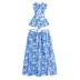 blue floral halterneck backless long dress NSLAY123187