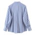 blue and white striped print long-sleeved knotted shirt  NSLAY123180