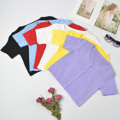 Solid Color Loose Short Sleeve Short Cardigan Knitwear NSYAY123457