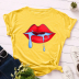 Mouth Pattern Print Short Sleeve Slim Round Neck T-Shirt NSYID128127