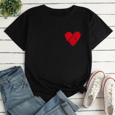 Heart Print Loose Short Sleeve T-Shirt NSYAY123456