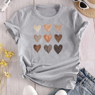 Nine Hearts Print Loose Short Sleeve T-Shirt NSYAY123942