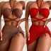 conjunto de tres piezas de bikini de color sólido con cordones y cuello colgante NSCMB117115