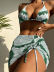 conjunto de tres piezas de bikini sin espalda con cordones y cuello colgante estampado NSCMB117120