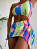 print single-shoulder drawstring two-piece swimsuit NSCMB117121