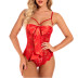 bow sling solid color lace perspective one-piece underwear NSFQQ117158