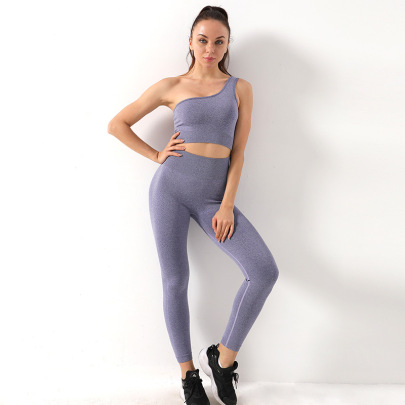 Solid Color Single Shoulder Strap Bra And High Waist Pants Seamless Yoga Set  NSZJZ117174