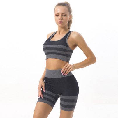 Striped High Stretch Vest High Waist Shorts Yoga Set NSZJZ117176