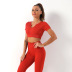 seamless tight-fitting knitted U-neck short-sleeved top and trousers yoga set NSZJZ117177