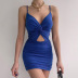 hollow Kinked V-neck suspender solid color dress NSHTL117192