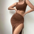 solid color tube top top slim slit skirt set NSHTL117203