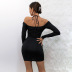 hollow hanging neck slim long-sleeved solid color dress NSJLL117229