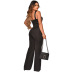 solid color suspender low cut high waist flared jumpsuit NSCQ123109