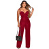 solid color suspender low cut high waist flared jumpsuit NSCQ123109