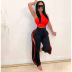 round neck sleeveless tight solid color vest and high waist slit color matching trouser set NSSD123113