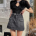 high waist lace-up pocket stitching denim skirt NSGWY123142