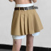 color matching high waist fake two-piece pleated skirt with belt NSGWY123145