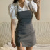 puff sleeve lapel shirt and cross sling lace-up slim dress set NSGWY123146