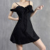sling hanging neck fungus edge wrap chest solid color dress NSGWY123147