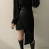 irregular high waist slim solid color PU leather skirt NSGWY123150