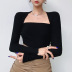 long-sleeved square collar elastic slim solid color knitted top NSGWY123157