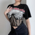 Mesh Print lace-up Round Neck Short Sleeve Chain T-Shirt NSGWY123158