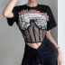 Mesh Print lace-up Round Neck Short Sleeve Chain T-Shirt NSGWY123158