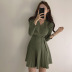 long-sleeved V-neck lace-up solid color knitted dress NSGWY123172