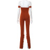 solid color mesh one-word neck slit wide-leg pants NSLHC123205