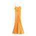 yellow low-cut silk satin texture midi sling long dress  NSAM123221