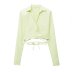 green silk satin texture lace-up long-sleeved lapel short shirt  NSAM123225