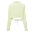green silk satin texture lace-up long-sleeved lapel short shirt  NSAM123225
