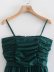 dark green word-neck pleated sling long dress  NSAM123238