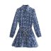 blue Printed long-sleeved lapel lace-up short shirt Dress NSAM123240