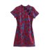 spring rope knot rose print short-sleeved tight dress NSAM123242